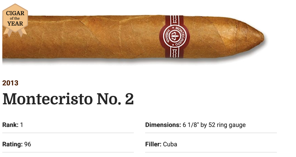 Le Montecristo No.2 cigare de l'année 2013 pour le magazine Cigar Aficionado