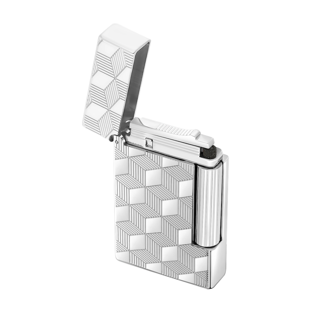 Briquet Initial Cube argenté