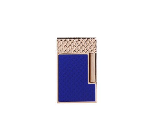 ​​​Briquet Ligne 2 guilloche sous laque bleue et or rose